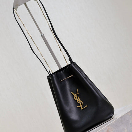 POCHON BUCKET BAG 20 IN BLACK LAMBSKIN GOLD HARDWARE