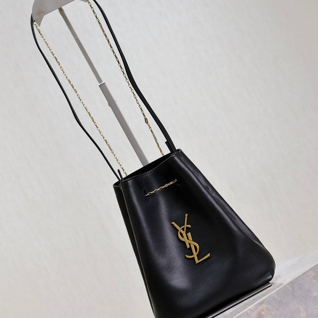 POCHON BUCKET BAG 20 IN BLACK LAMBSKIN GOLD HARDWARE