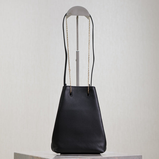 POCHON BUCKET BAG 20 IN BLACK LAMBSKIN GOLD HARDWARE