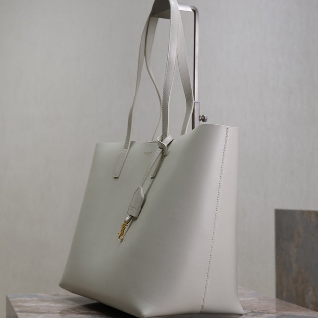 SHOPPING TOTE BAG 38 IN WHITE CALFSKIN