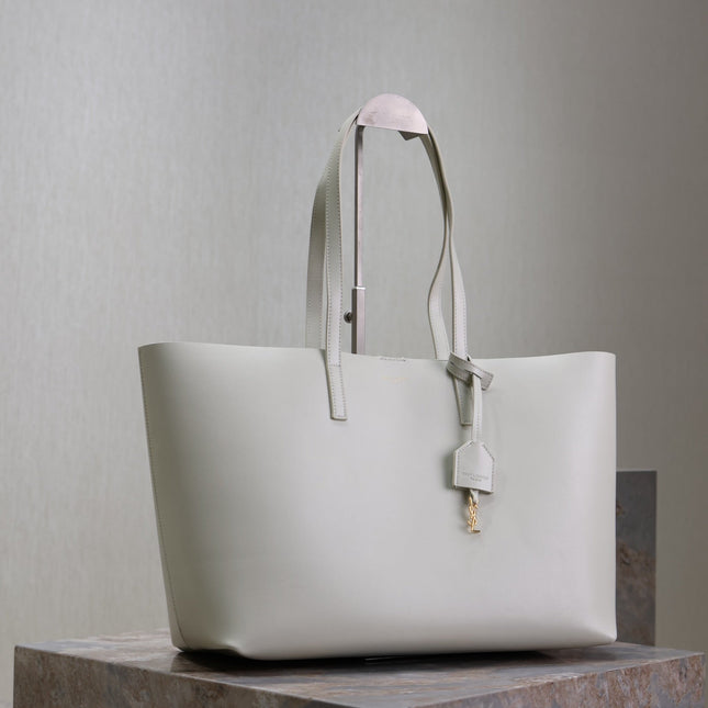 SHOPPING TOTE BAG 38 IN WHITE CALFSKIN