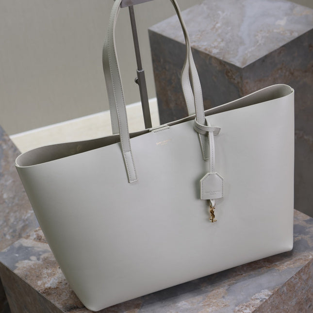 SHOPPING TOTE BAG 38 IN WHITE CALFSKIN