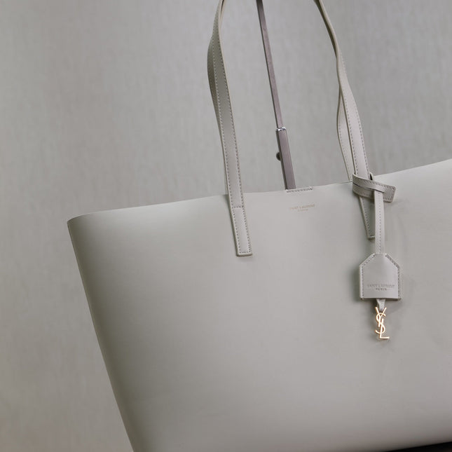 SHOPPING TOTE BAG 38 IN WHITE CALFSKIN