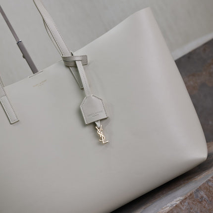 SHOPPING TOTE BAG 38 IN WHITE CALFSKIN
