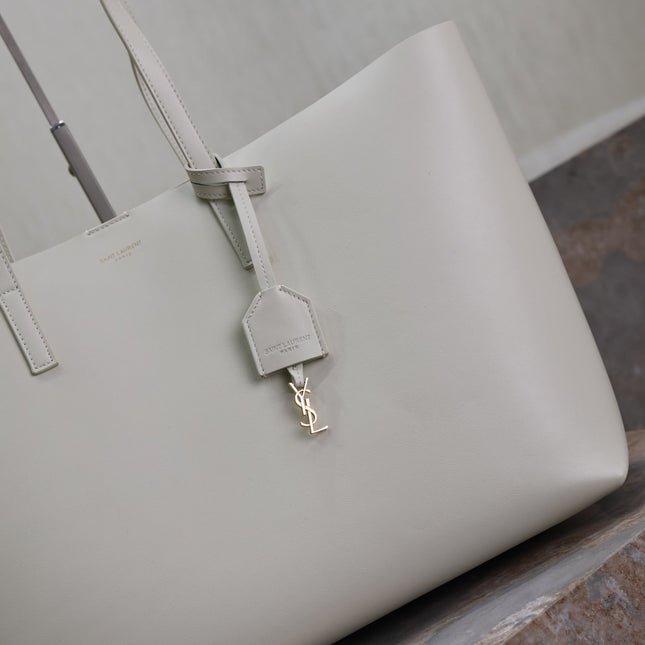SHOPPING TOTE BAG 38 IN WHITE CALFSKIN