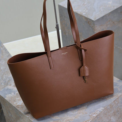SHOPPING TOTE BAG 38 IN RED BROWN CALFSKIN