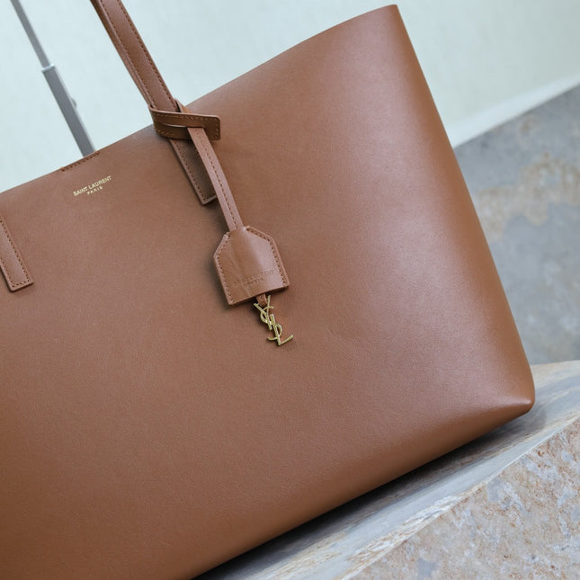 SHOPPING TOTE BAG 38 IN RED BROWN CALFSKIN