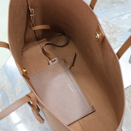 SHOPPING TOTE BAG 38 IN RED BROWN CALFSKIN