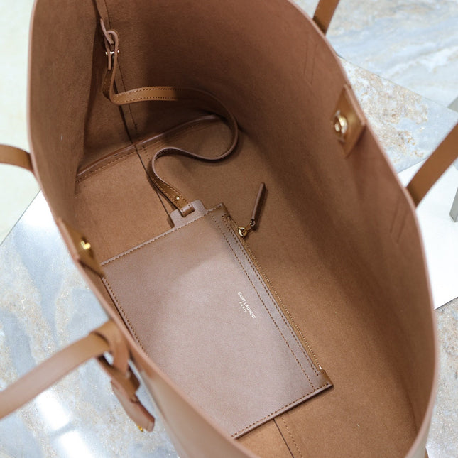 SHOPPING TOTE BAG 38 IN RED BROWN CALFSKIN