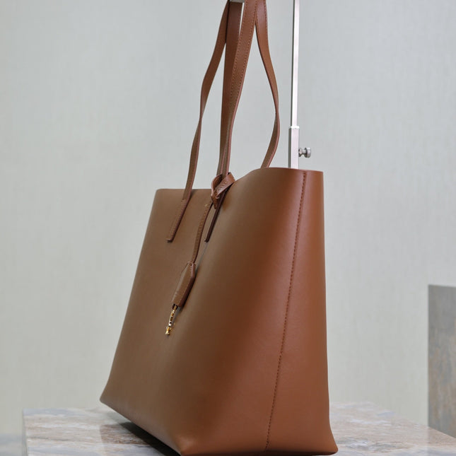SHOPPING TOTE BAG 38 IN RED BROWN CALFSKIN