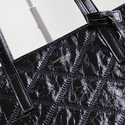 SHOPPING TOTE BAG 38 IN BLACK CRUMPLED CALFSKIN