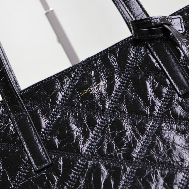 SHOPPING TOTE BAG 38 IN BLACK CRUMPLED CALFSKIN