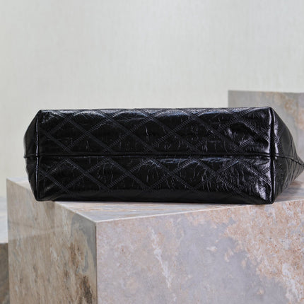 SHOPPING TOTE BAG 38 IN BLACK CRUMPLED CALFSKIN