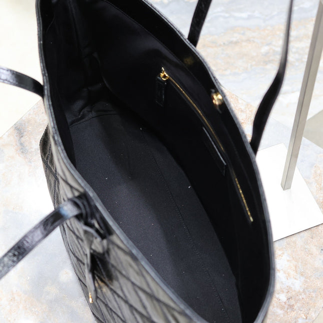 SHOPPING TOTE BAG 38 IN BLACK CRUMPLED CALFSKIN