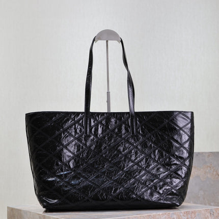 SHOPPING TOTE BAG 38 IN BLACK CRUMPLED CALFSKIN