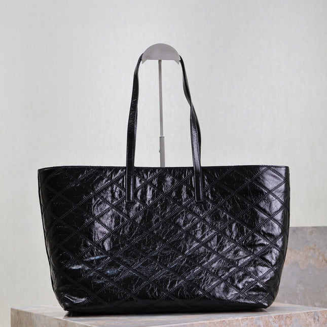 SHOPPING TOTE BAG 38 IN BLACK CRUMPLED CALFSKIN