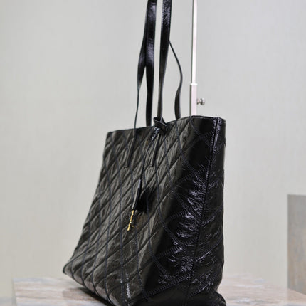 SHOPPING TOTE BAG 38 IN BLACK CRUMPLED CALFSKIN
