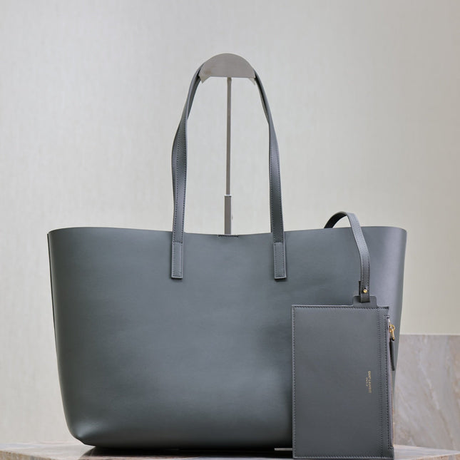 SHOPPING TOTE BAG 38 IN GRAY CALFSKIN