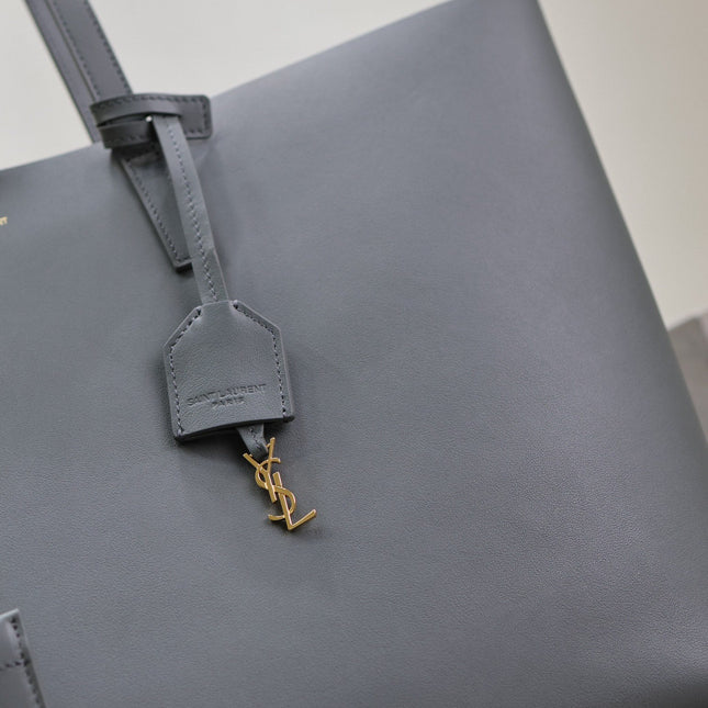 SHOPPING TOTE BAG 38 IN GRAY CALFSKIN