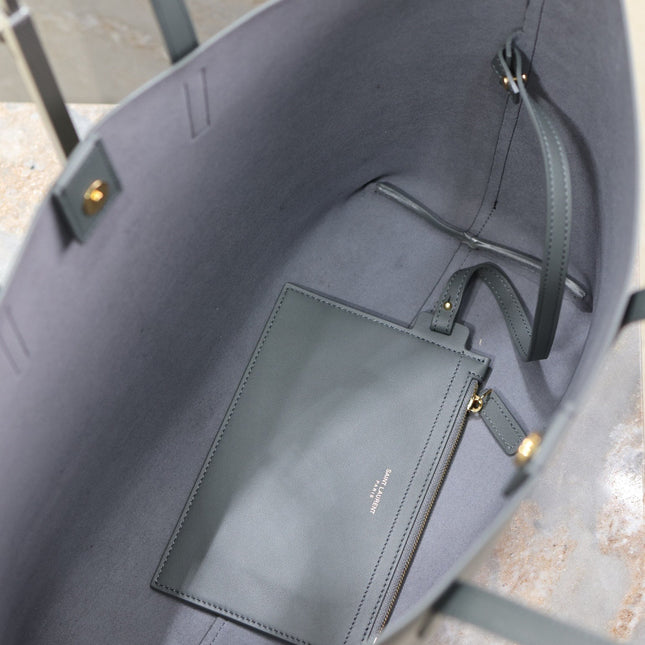 SHOPPING TOTE BAG 38 IN GRAY CALFSKIN