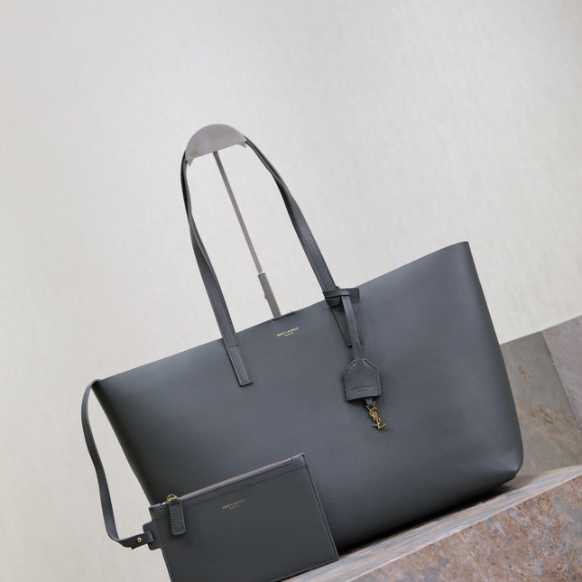 SHOPPING TOTE BAG 38 IN GRAY CALFSKIN