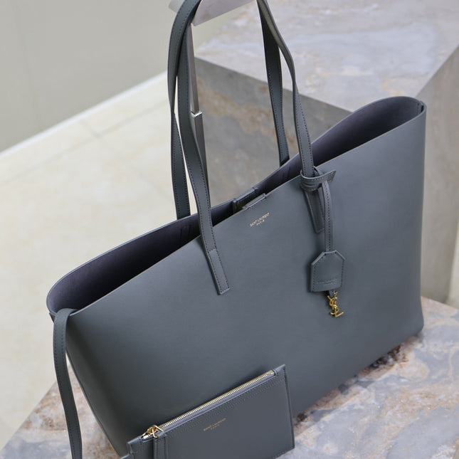 SHOPPING TOTE BAG 38 IN GRAY CALFSKIN
