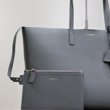 SHOPPING TOTE BAG 38 IN GRAY CALFSKIN