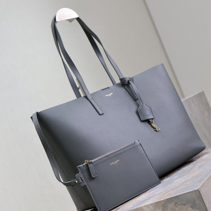 SHOPPING TOTE BAG 38 IN GRAY CALFSKIN