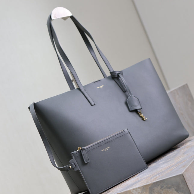 SHOPPING TOTE BAG 38 IN GRAY CALFSKIN