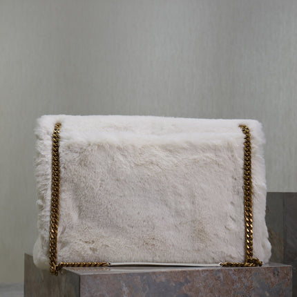 NIKI 47 IN WHITE RABBIT FUR GOLD HARDWARE