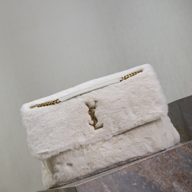 NIKI 47 IN WHITE RABBIT FUR GOLD HARDWARE