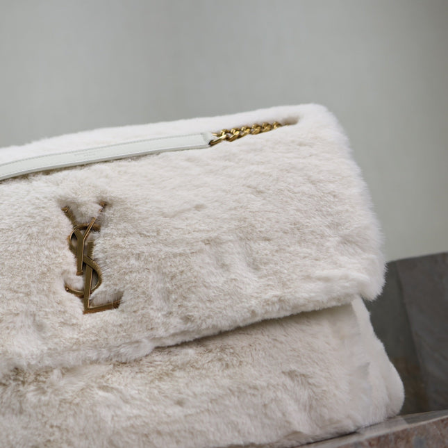 NIKI 47 IN WHITE RABBIT FUR GOLD HARDWARE