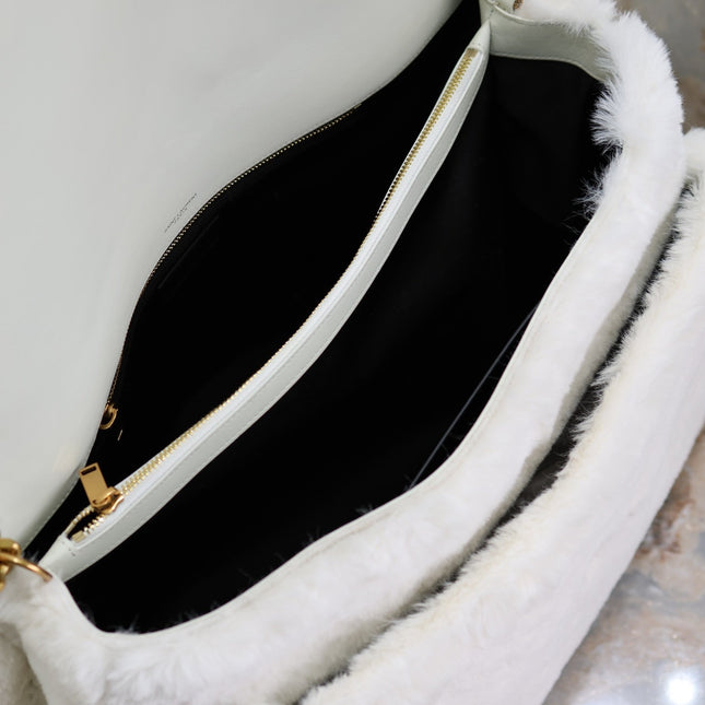 NIKI 47 IN WHITE RABBIT FUR GOLD HARDWARE