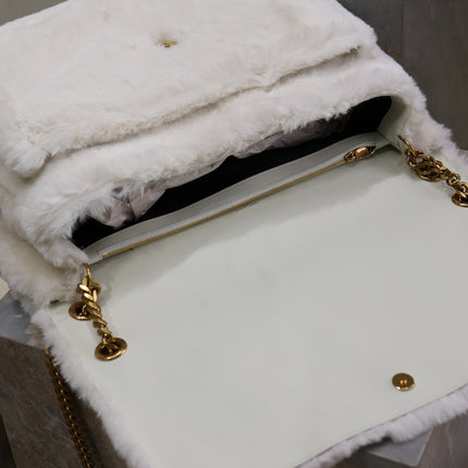 NIKI 47 IN WHITE RABBIT FUR GOLD HARDWARE