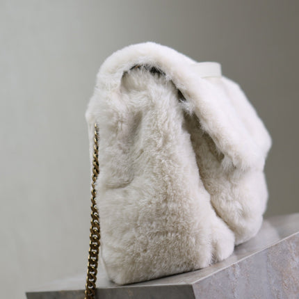 NIKI LARGE 32 IN WHITE RABBIT FUR GOLD HARDWARE