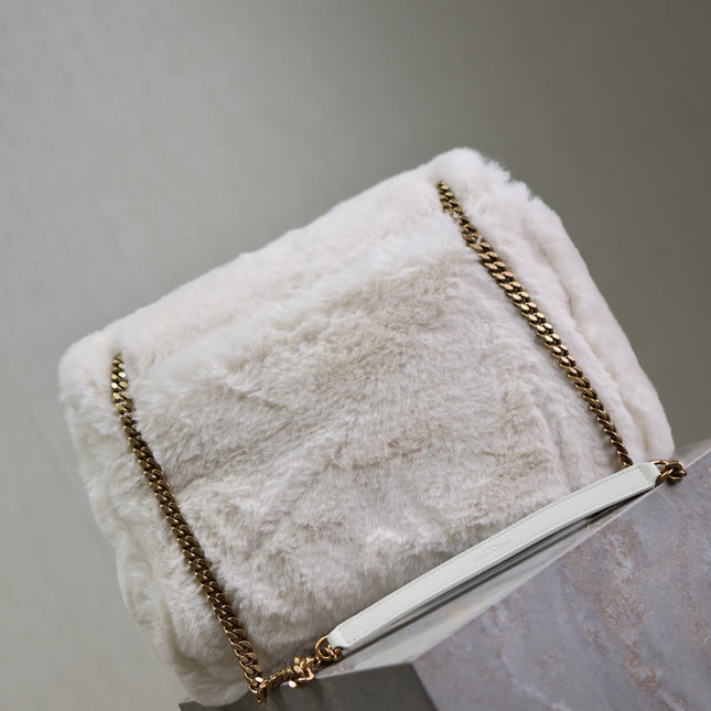 NIKI LARGE 32 IN WHITE RABBIT FUR GOLD HARDWARE