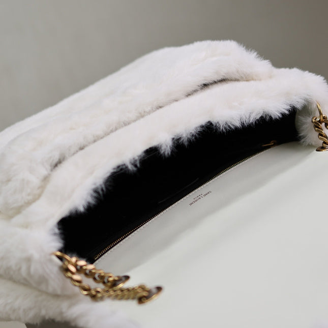 NIKI LARGE 32 IN WHITE RABBIT FUR GOLD HARDWARE