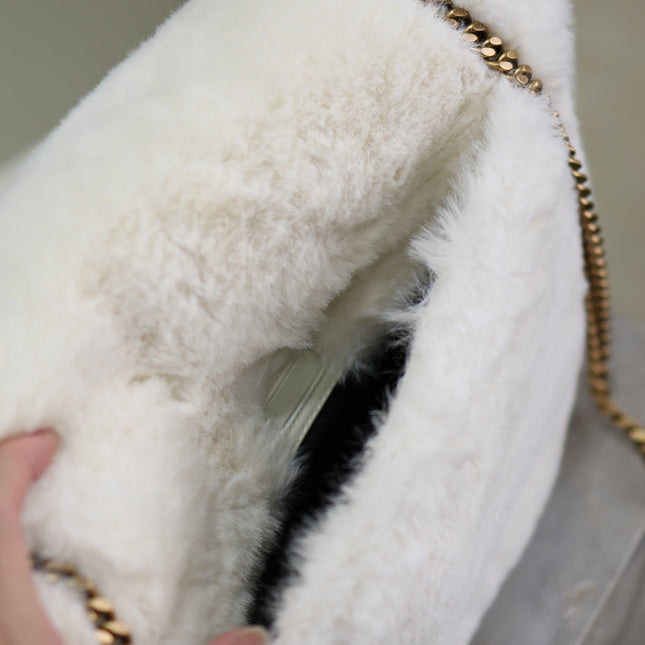 NIKI LARGE 32 IN WHITE RABBIT FUR GOLD HARDWARE