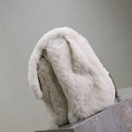 NIKI LARGE 32 IN WHITE RABBIT FUR GOLD HARDWARE