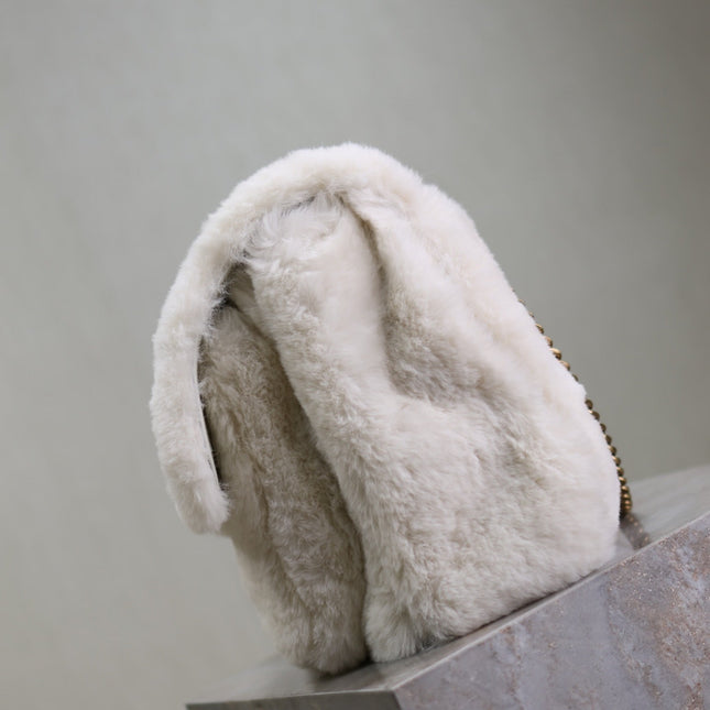 NIKI LARGE 32 IN WHITE RABBIT FUR GOLD HARDWARE