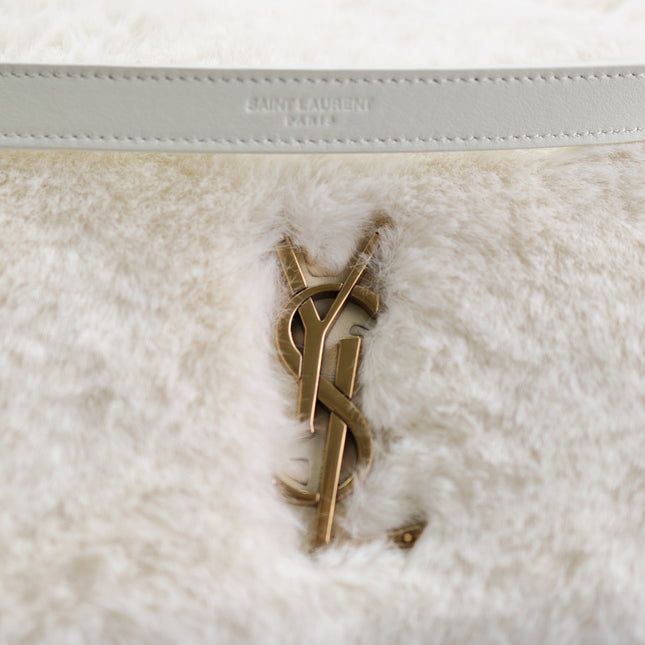NIKI LARGE 32 IN WHITE RABBIT FUR GOLD HARDWARE