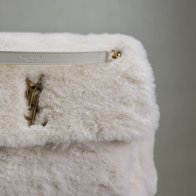 NIKI LARGE 32 IN WHITE RABBIT FUR GOLD HARDWARE