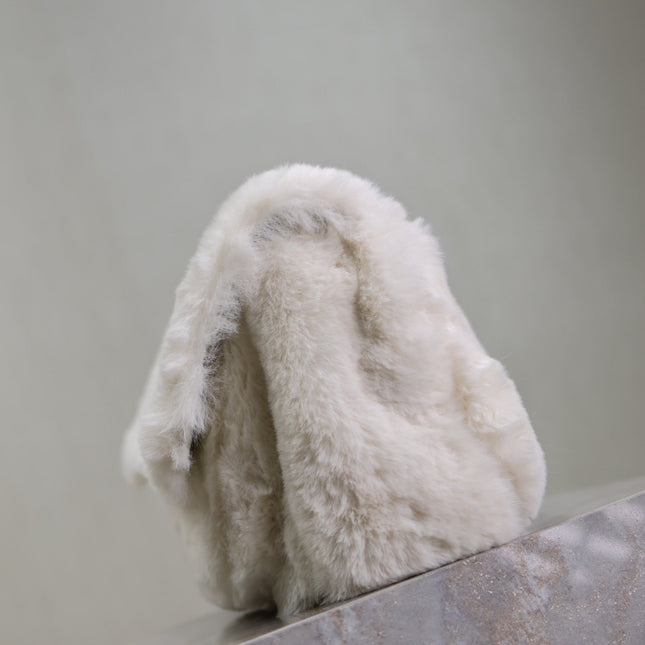 NIKI MEDIUM 28 IN WHITE RABBIT FUR GOLD HARDWARE