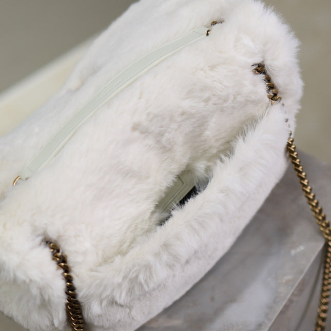 NIKI MEDIUM 28 IN WHITE RABBIT FUR GOLD HARDWARE