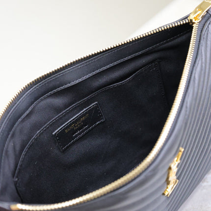 CLUTCH 30 IN BLACK QUILTED CALFSKIN GOLD BUCKLE