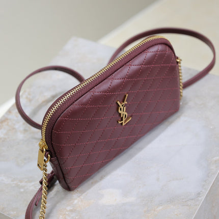 GABY ZIPPED POUCH 19 IN WINE RED QUILTED LAMBSKIN GOLD HARDWARE