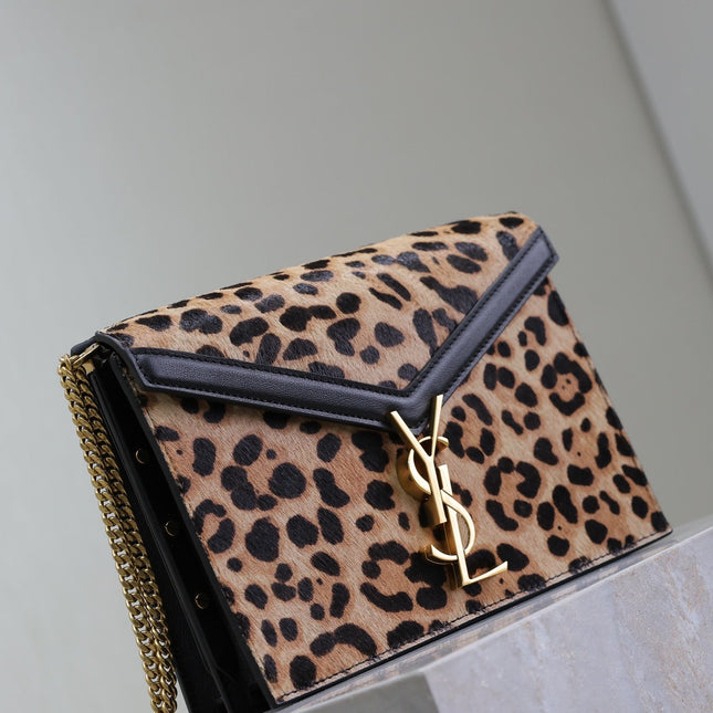 CASSANDRA CHAIN BAG 22 IN LEOPARD PRINT CALFSKIN GOLD HARDWARE