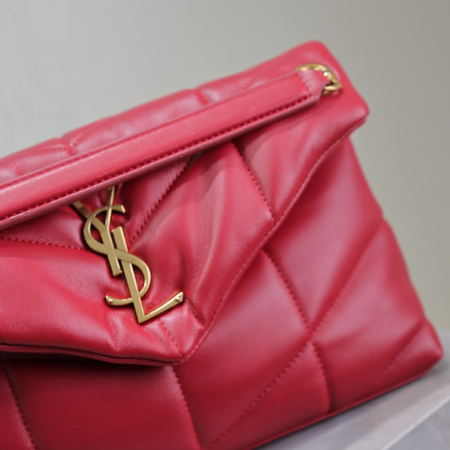 PUFFER SMALL 29 IN RED LAMBSKIN GOLD HARDWARE