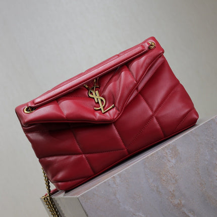 PUFFER SMALL 29 IN RED LAMBSKIN GOLD HARDWARE