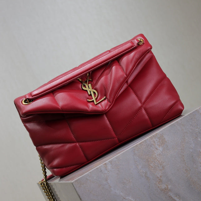 PUFFER SMALL 29 IN RED LAMBSKIN GOLD HARDWARE